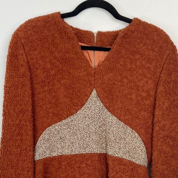 Rare vintage 60s Mod boucle rust brown a line long sleeve mini dress - Picture 7 of 14